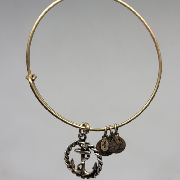 Alex and Ani Nautical Anchor Charm Bangle in Gold-Tone Brass - Picture 2 of 6
